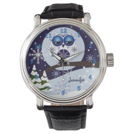 Búho de nieve y reloj de nombres personalizado