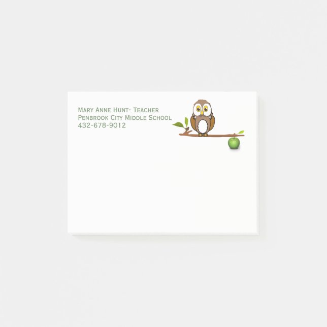 Búho en cuaderno de notas del profesor del (Anverso)