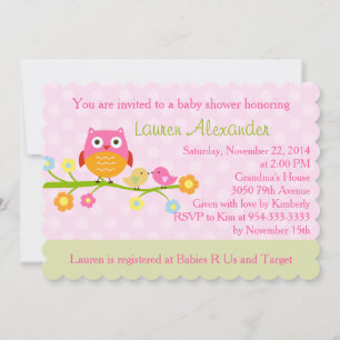 Búho en la invitación a la sucursal de Baby Shower