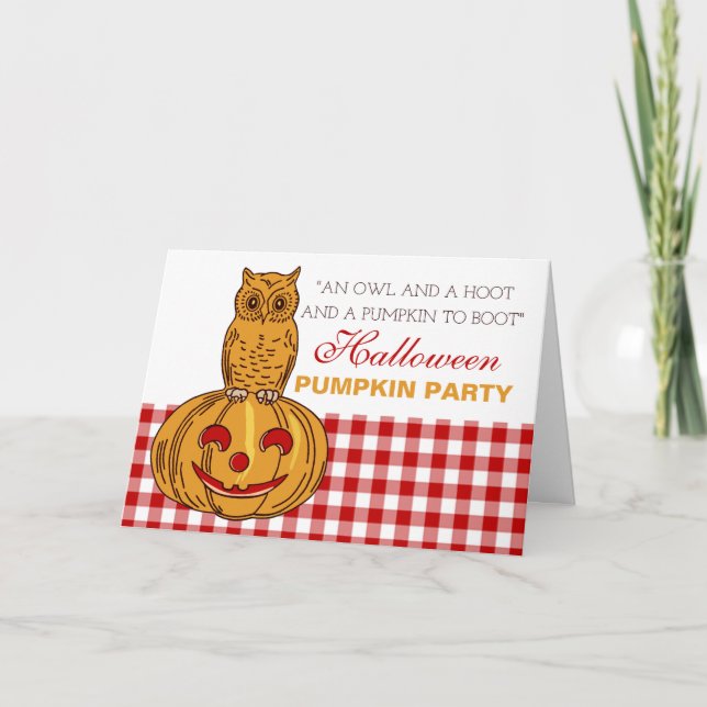 Búho en la invitación de la fiesta de calabaza de  (Anverso)