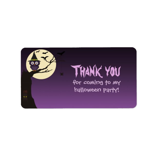 Búho en la rama del árbol Etiqueta de Hallowe Favo (Frente)