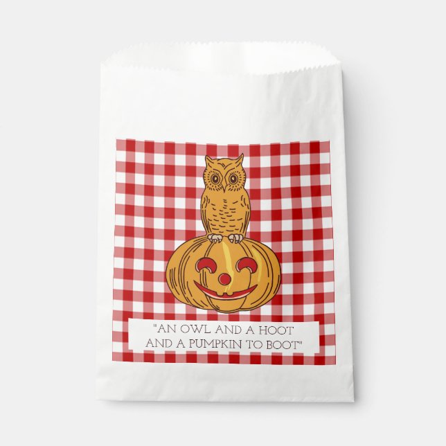 Búho en las bolsas del patrón Gingham de calabaza (Anverso)
