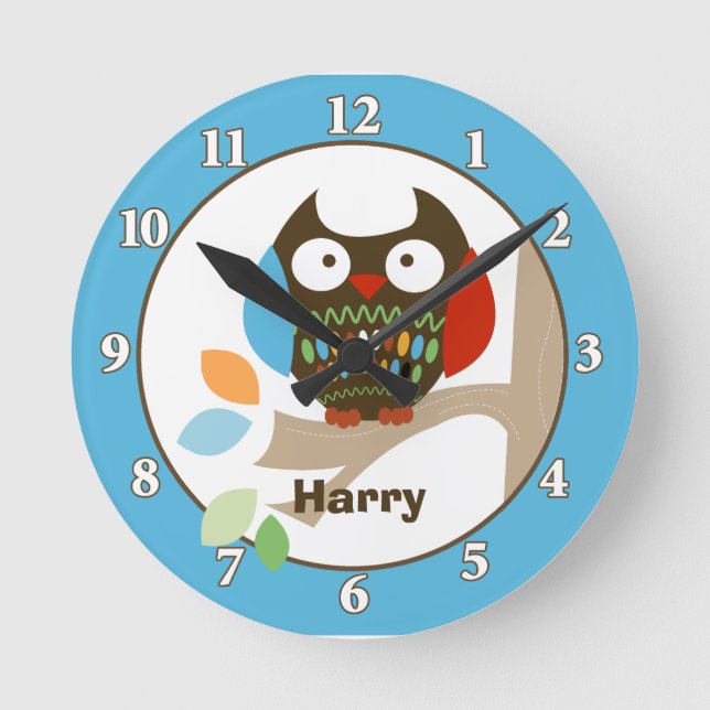 Búho en los arboles Reloj de pared personalizado - (Anverso)