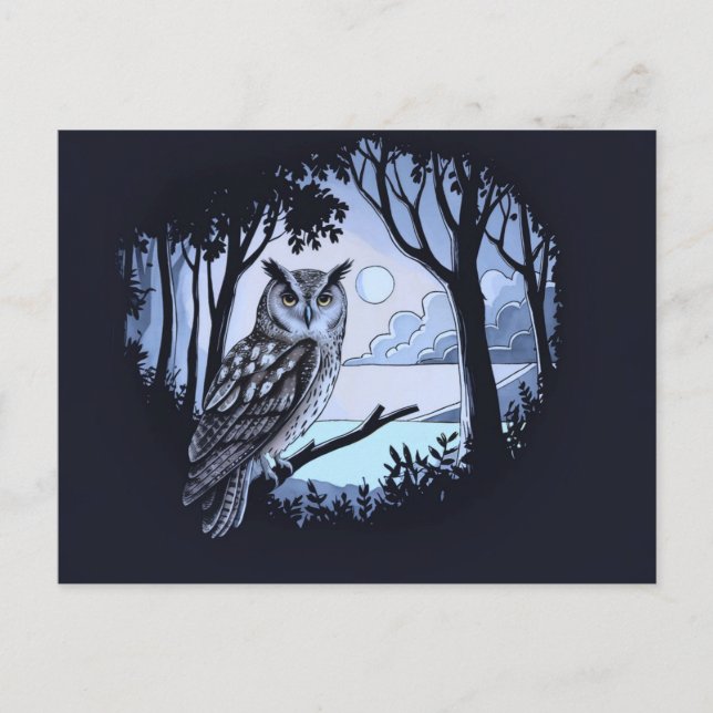 Búho en tarjeta postal de limpieza forestal (Anverso)