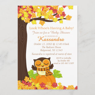 Búho En Una Invitación De Baby Shower De Calabaza