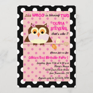 Búho en una rama - invitaciones 2 del cumpleaños