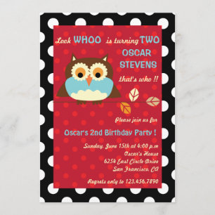 Búho en una rama - invitaciones 5 del cumpleaños