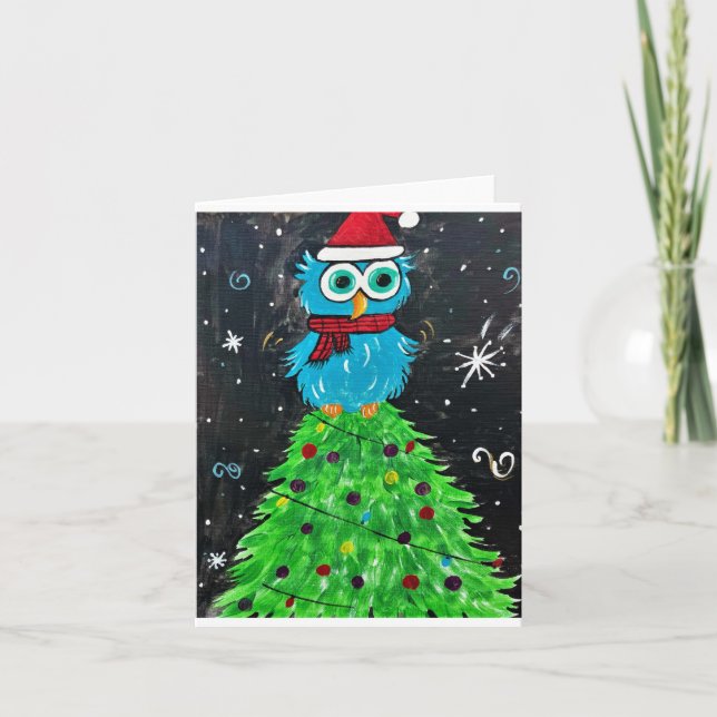 Búho en una tarjeta de felicitación de árbol (Anverso)