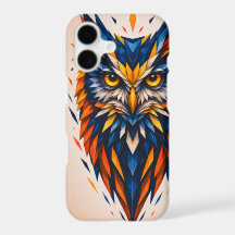 Búho Geométrico Azul y Naranja Arte Poligonal
