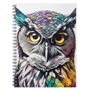 Búho Gris Cuernudo Colorido   Cuaderno
