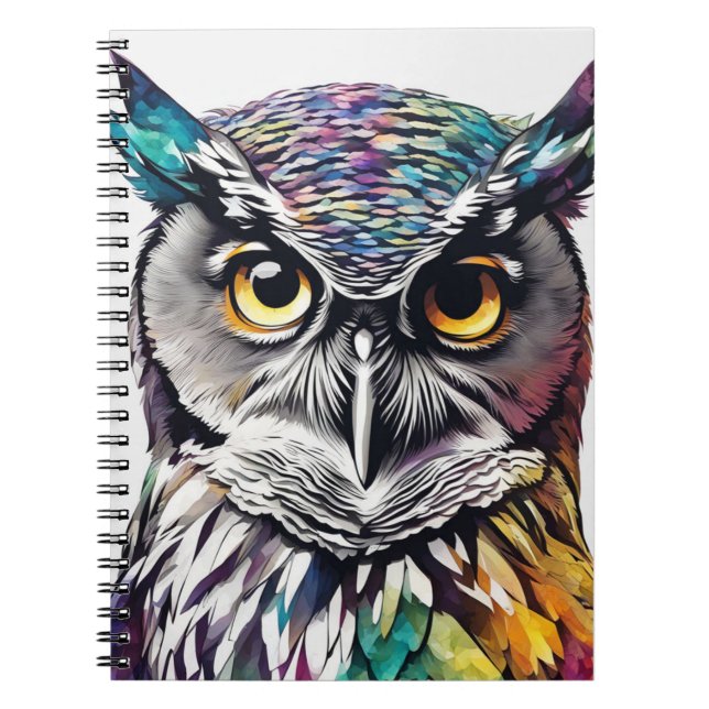 Búho Gris Cuernudo Colorido | Cuaderno (Frente)