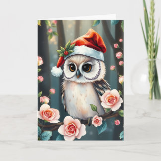 Búho lindo con sombrero de Navidad tarjeta de Navi
