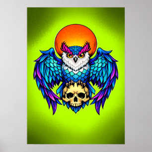 Búho Místico y Calavera – Arte Digital de Estilo V