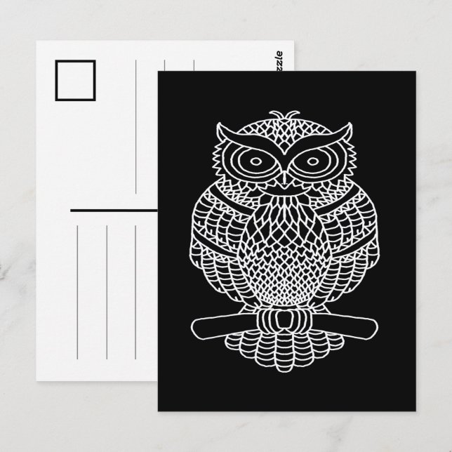 Búho (negro) - Tarjeta postal (Anverso / Reverso)