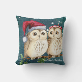 Búho Nuestra Primera Navidad Funda de Almohada de