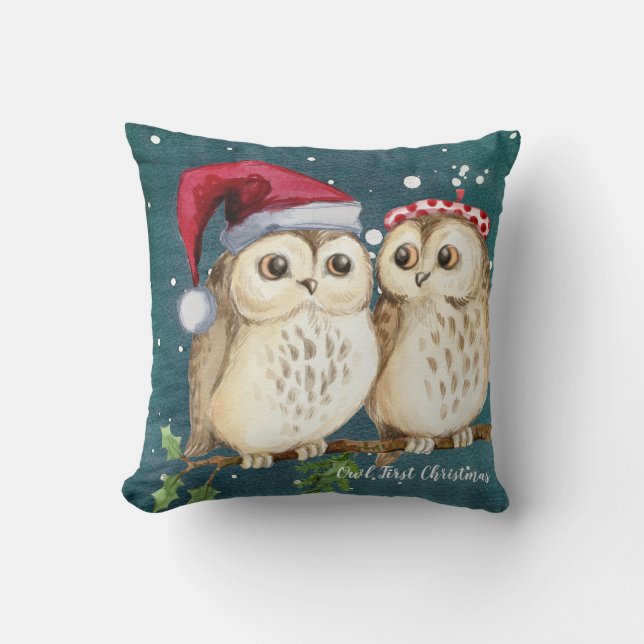 Búho Nuestra Primera Navidad Funda de Almohada de  (Anverso)