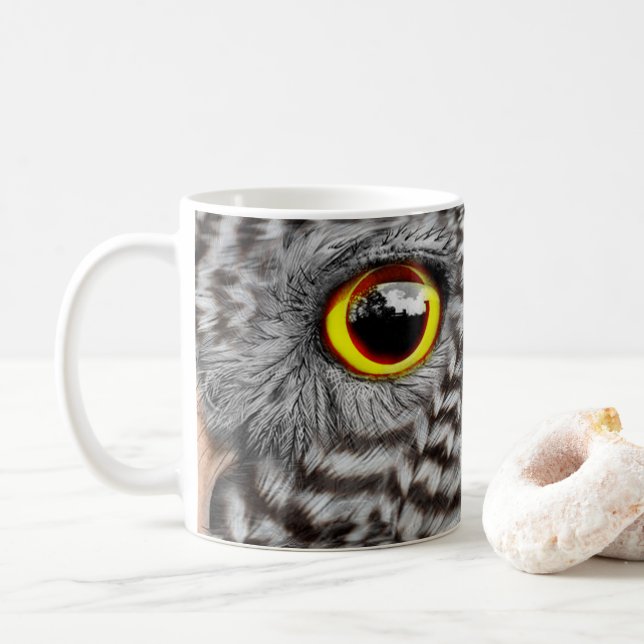 Búho Ojos Ojos Café Mug, Copa (Con donut)