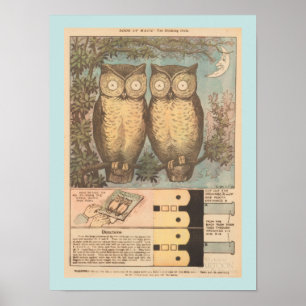 Búho parpadeante vintage, divertido arte de otoño