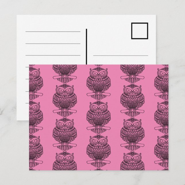 Búho (patrón rosa) - Postal (Anverso / Reverso)