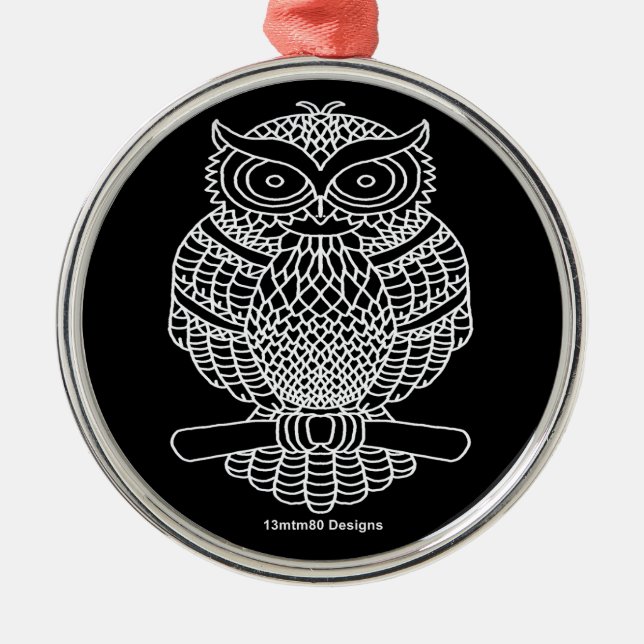 Búho (redondo negro) - Ornamento premium (Frente)