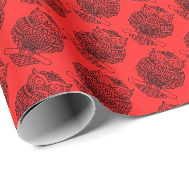 Búho (rojo) - Papel de regalo (Esquina del rollo)