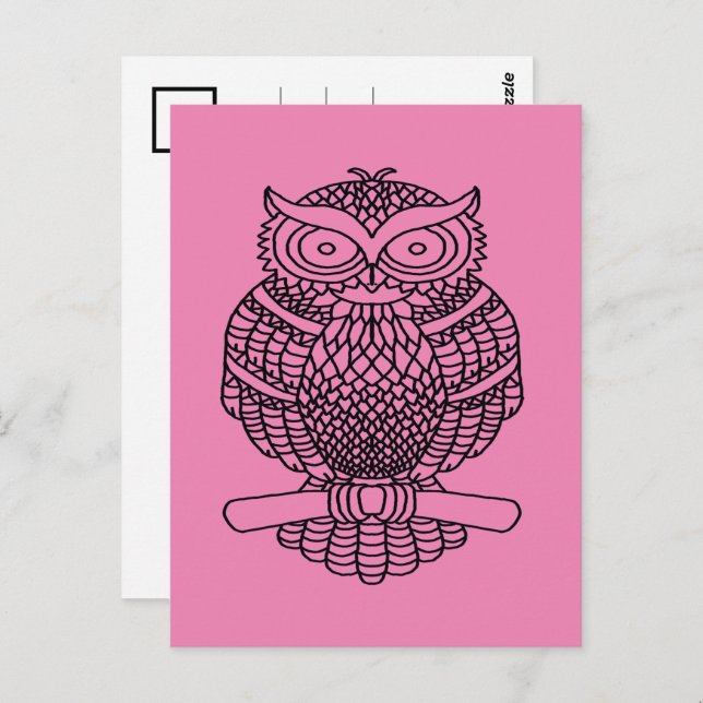 Búho (rosa) - Postal (Anverso / Reverso)