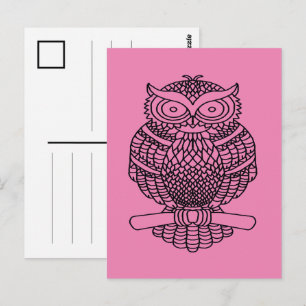 Búho (rosa) - Tarjeta postal