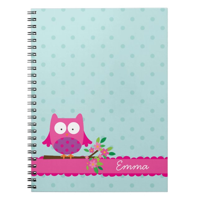 Búho rosado en un cuaderno personalizado rama (Frente)