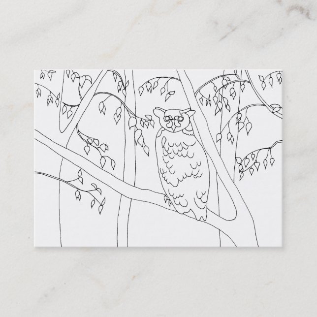 Búho sentado en un árbol coloreando tarjetas de vi (Anverso)
