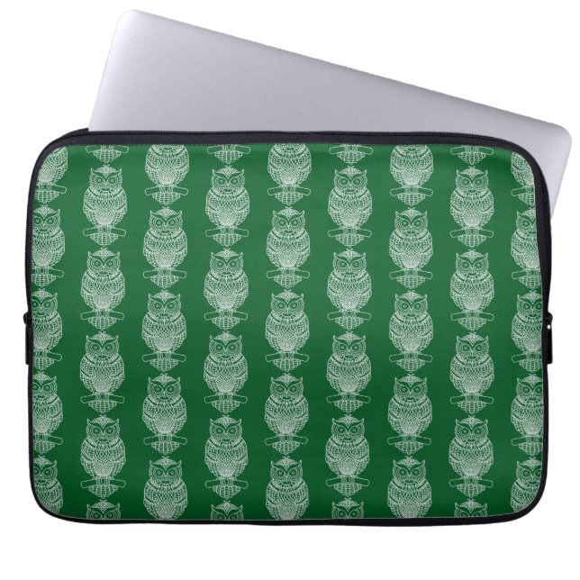 Búho (verde oscuro) - Funda para portátil (Frente)