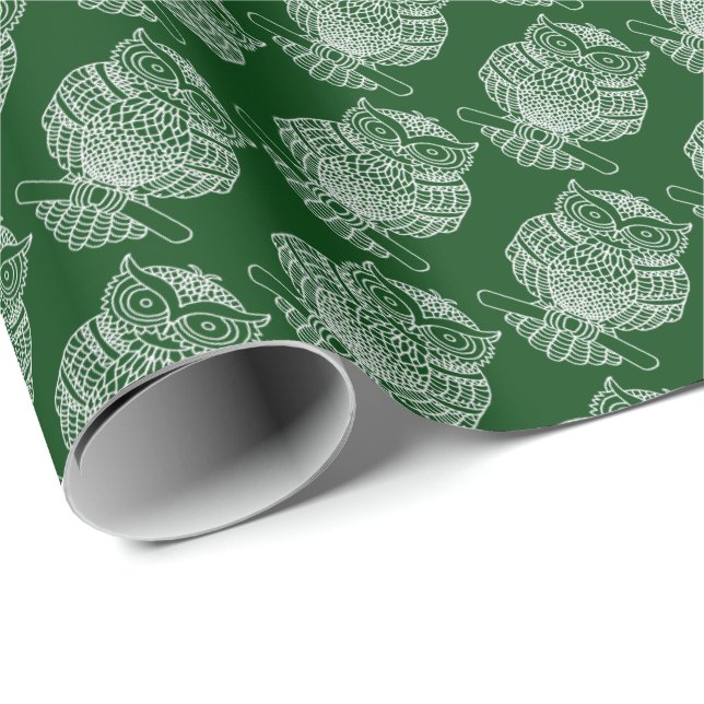 Búho (verde oscuro) - Papel de regalo (Esquina del rollo)