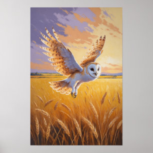 Búho Volador Sobre Campo Dorado Arte Fauna Crepusc