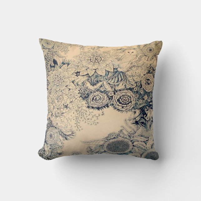 Búho y almohada del diseño floral (Anverso)