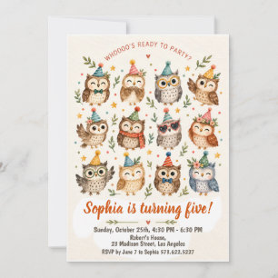 Búhos con Sombreros de Fiesta Invitación de Cump