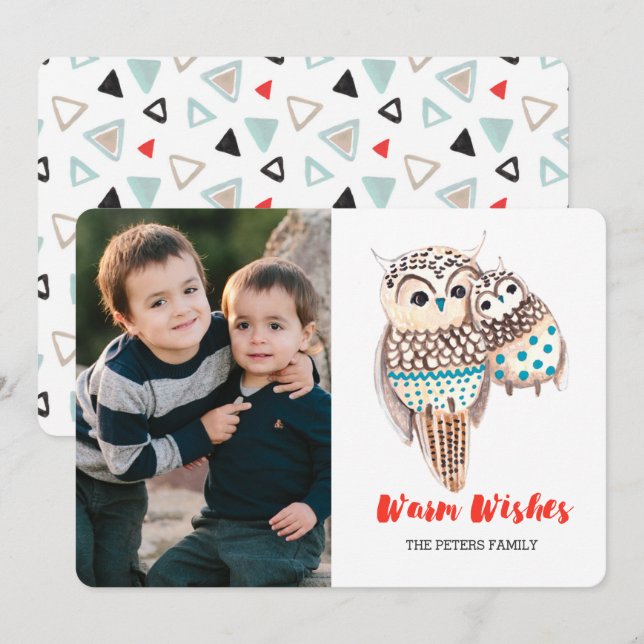 Búhos de Navidad | Invitaciones de Foto (Anverso / Reverso)