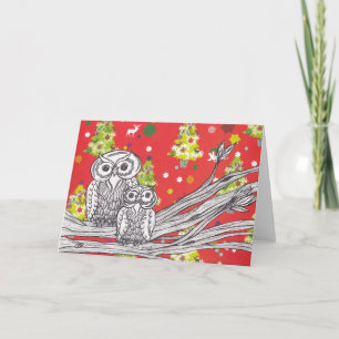 Búhos del navidad 1 tarjeta de Navidad
