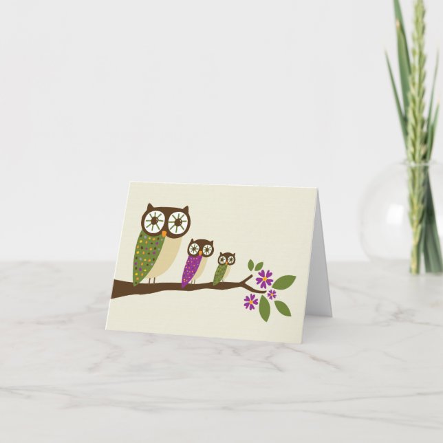 búhos en una tarjeta de felicitación de fila (Anverso)