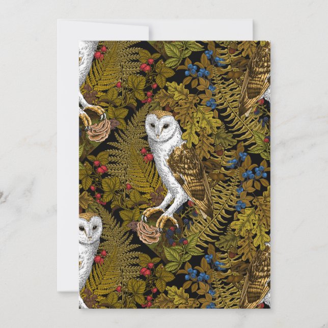 Búhos, helechos, roble y bayas 2 (Anverso)