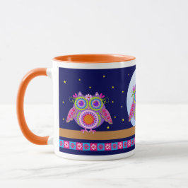 Búhos lindos del flower power y taza de la noche