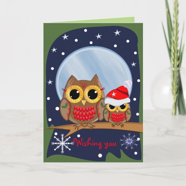 Búhos lindos del navidad y texto de encargo (Anverso)