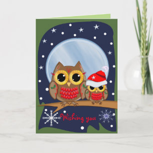 Búhos lindos del navidad y texto de encargo