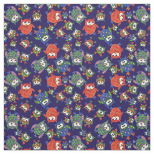 Búhos lindos en la tela de los azules marinos a