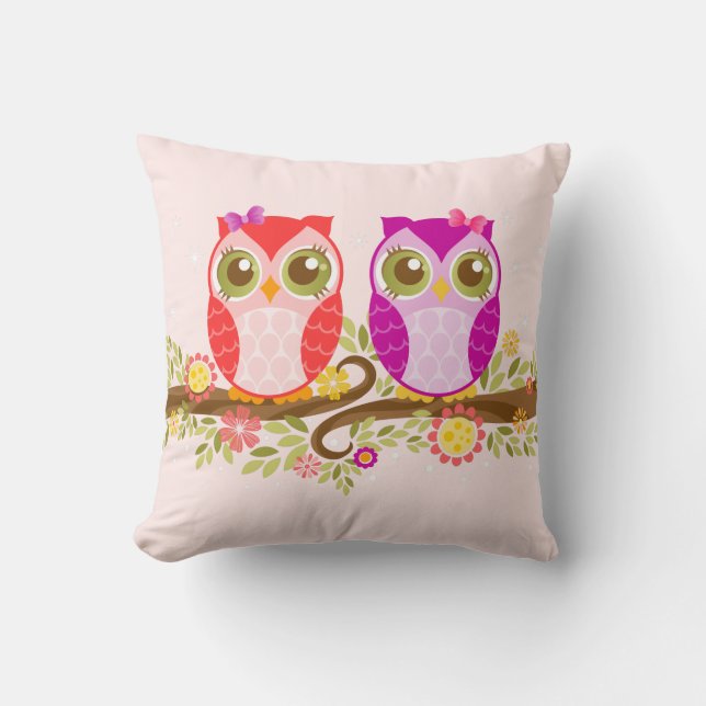 Búhos rosados y púrpuras del chica - Cojín (Anverso)