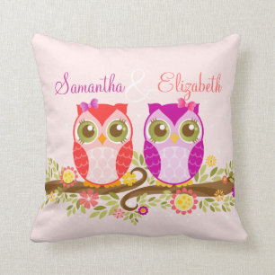Búhos rosados y púrpuras del chica - Cojín