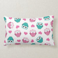 Búhos y almohada del Lumbar de los corazones