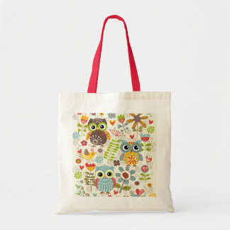 Búhos y la bolsa de asas coloridos de las flores