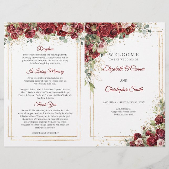 Buhu burgundy y rosas ruidosos doblado programa (Anverso)