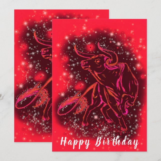 Bull Corriendo En Red Starry Night Birday Card (Anverso / Reverso)