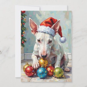 Bull Terrier Juguetón Custodiando la Navidad