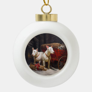 Bull Terrier Nevado Trineo Navidad Decoración